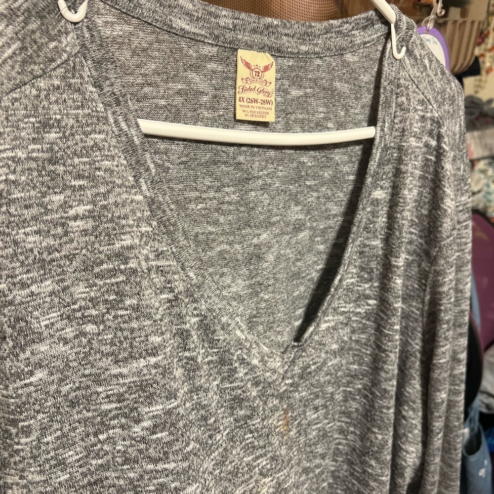 Faded Glory Heather Gray V-Neck Sweatshirt